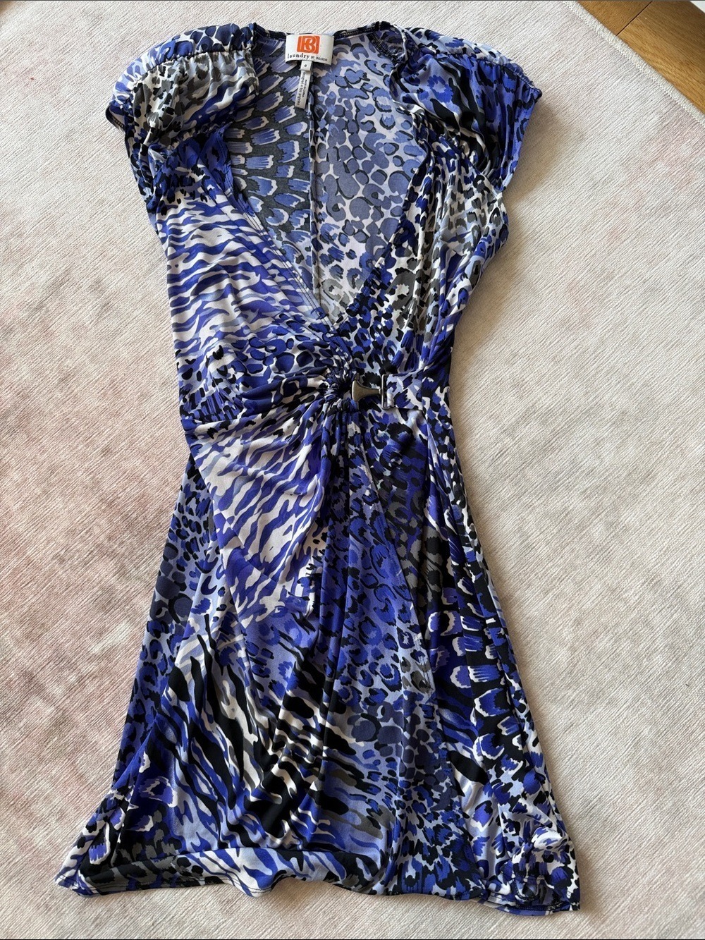 Laundry by Shelli Segal Blue Purple Animal Print Wrap Dress Size 0